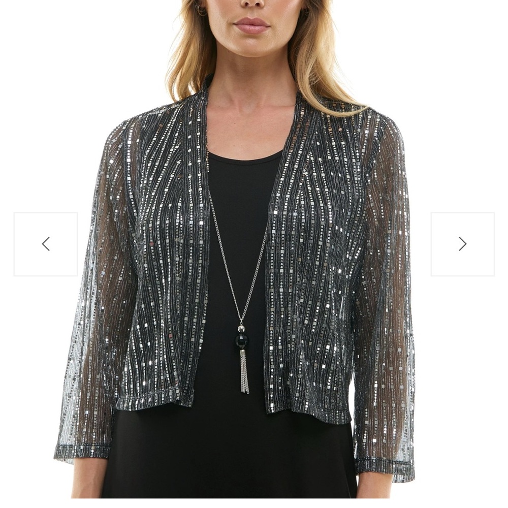 NWT Maxi dress & jacket;sparkling jacket over tank dress,necklace Silver/Black,L - Picture 4 of 12